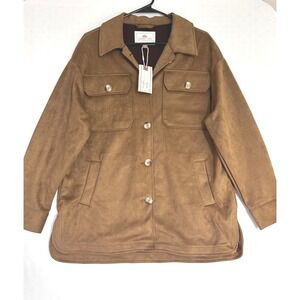 1 Sunset Lane Faux Suede Shacket Camel Brown Button Front Jacket JKJR3175 L